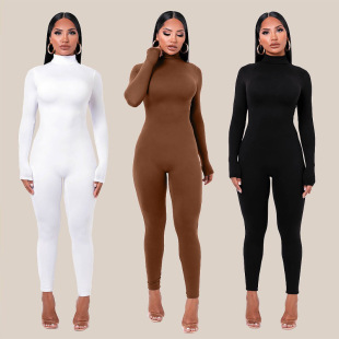 European and American women's cross-border foreign trade autumn and winter new solid color tight sports fitness jumpsuit pants women