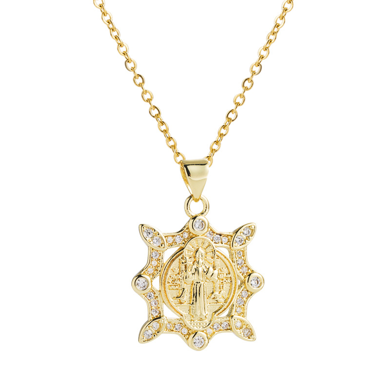 Fashion Copper Plated Real Gold Micro Inlaid Zircon Virgin Mary Faith Pendant Necklace Accessories