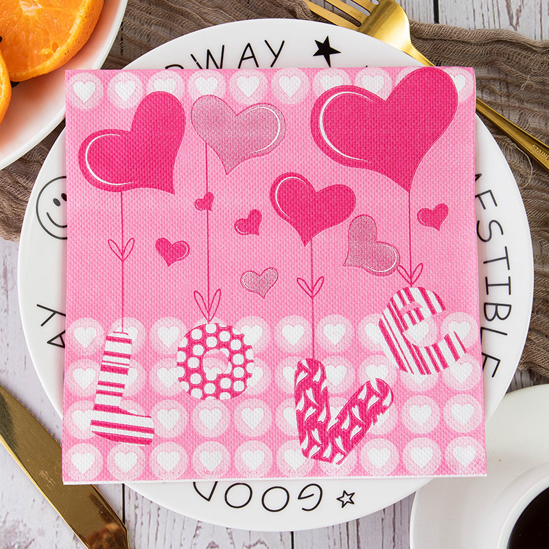 85g Weight Napkins Kitchen and drinking utensils Napkins Personal Care Type Virgin wood pulp Material Valentine'S Day Festival Love, Heart Shape Pattern Romantic Style Valentine'S Day Romantic Love Heart Shape Virgin Wood Pulp Party Supplies Tableware 4