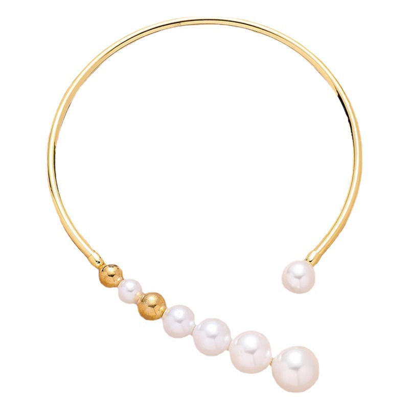 Europa y América moda exagerada collar de perlas simple versátil pequeñas cuentas de oro collar abierto exquisita joyería de cadena de clavícula para las mujeres