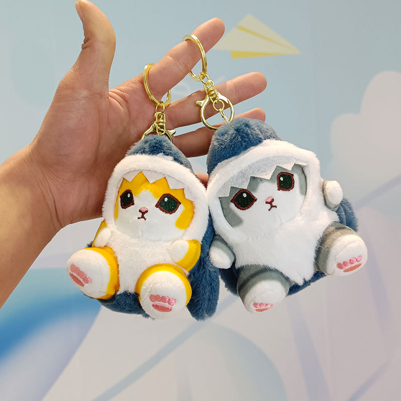 Plush Sitting Shark Cat Doll Couple Bag Keychain Pendant Grabber Doll Plush Toy Wholesale