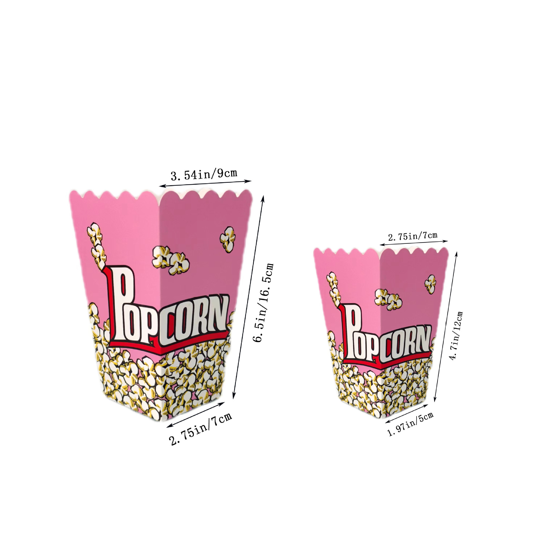 Cajas de palomitas de maíz rosas al por mayor transfronterizas con lunares y rayas, cajas de embalaje onduladas, 12 unidades/paquete, para snacks y alimentos.