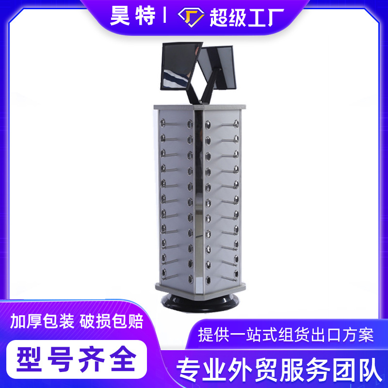 银色圆形44付旋转台面眼镜展示架带镜子 热销饰品店用太阳镜展架