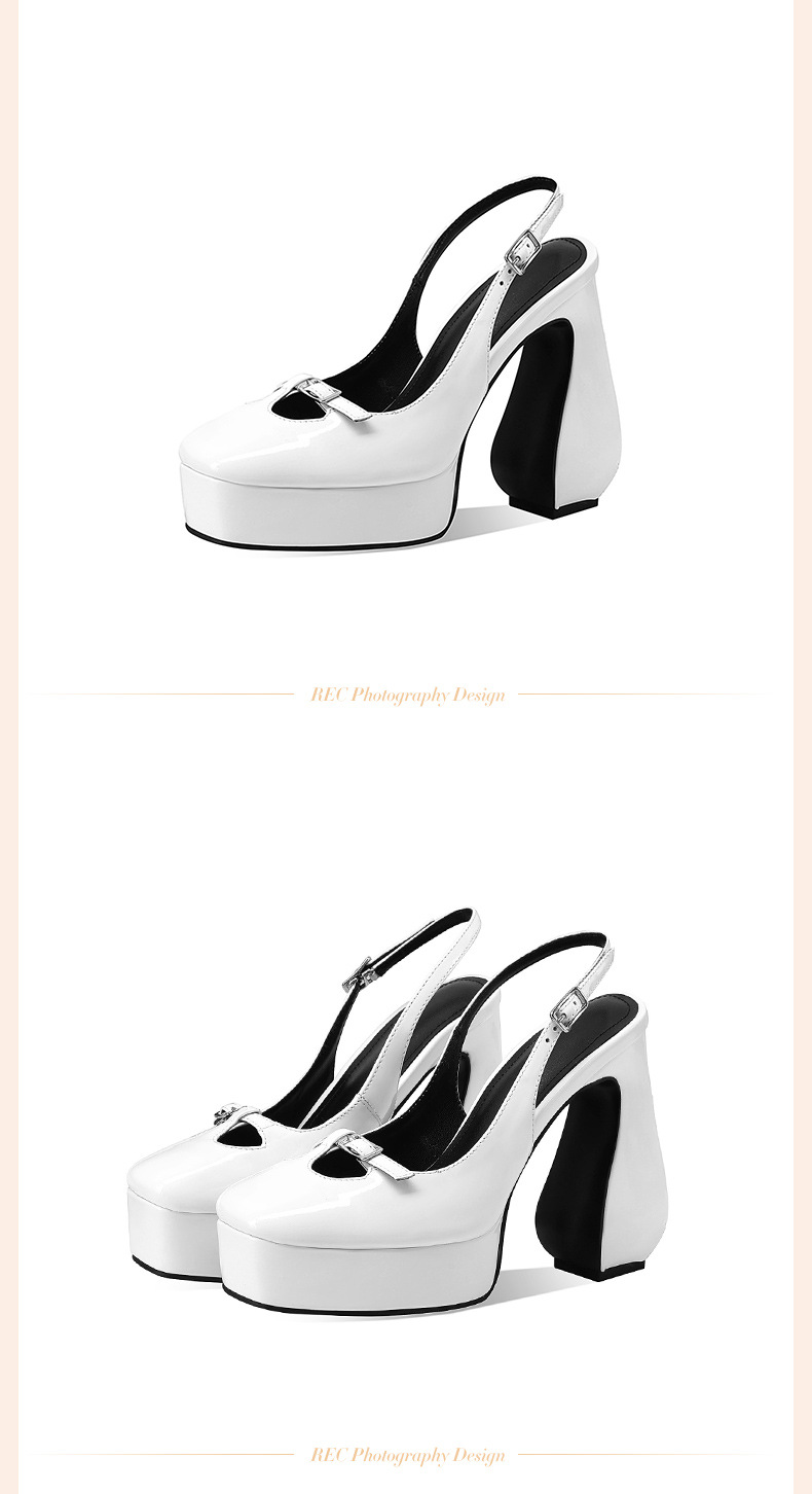 Sandal cao gót nữ mũi vuông đế platform da bò sơn — đen chi tiết 11