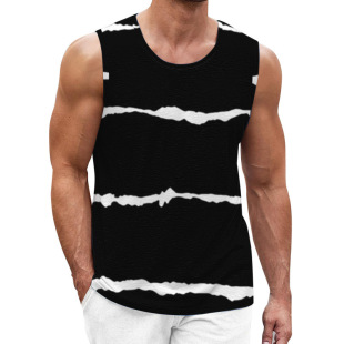 QCND collar sleeveless 3D digital printing sports fitness loose striped vest WY25 cross-border foreign trade