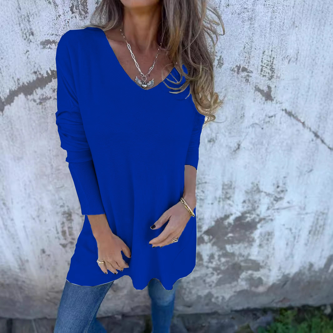 Foreign Trade European American Cross-Border Independent Site 2026 Spring And Autumn Solid Color V-Neck Knit_ecoleips.com
