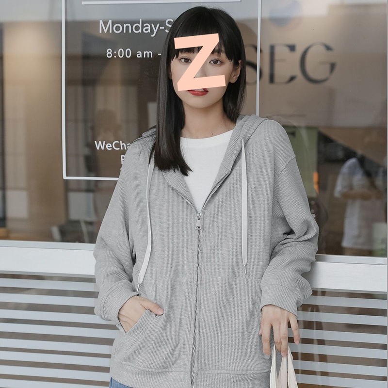 2025春秋新款卫衣女长袖薄款华夫格连帽外套百搭设计感小众上衣潮|undefined