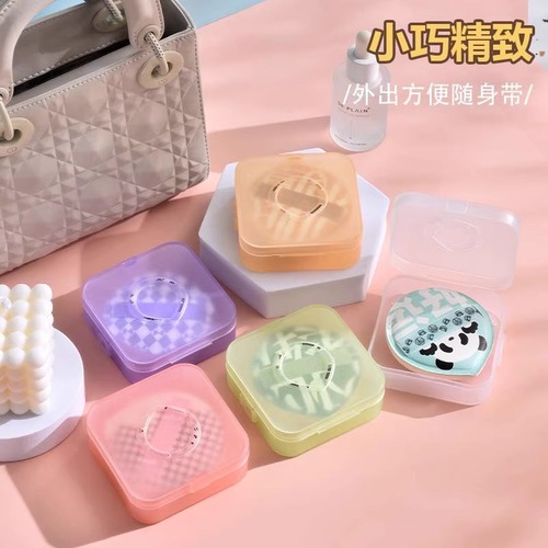 100 Points Cotton Candy Powder Puff Storage Box, Travel Portable Breathable Powder Puff Case, Macaron Color Series Powder Puff Box