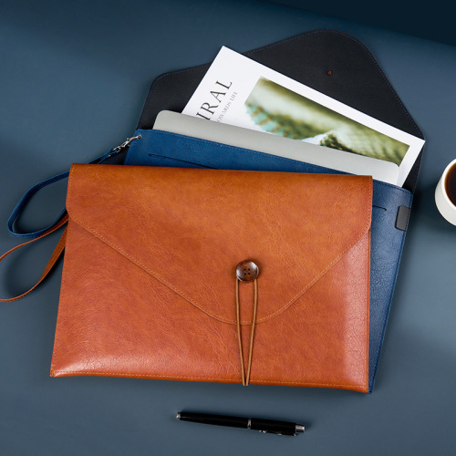 A4 Leather Document Bag Organizer Large Capacity Double Layer File and Archive Bag Business Briefcase Logo