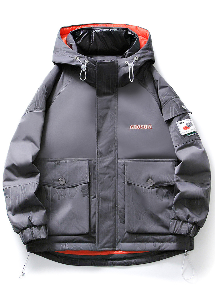 Nuevo chaqueta de plumón impresa para hombres de invierno marca de moda de la juventud abrigo caliente falso dos piezas de chaqueta blanca a prueba de frío para mujeres