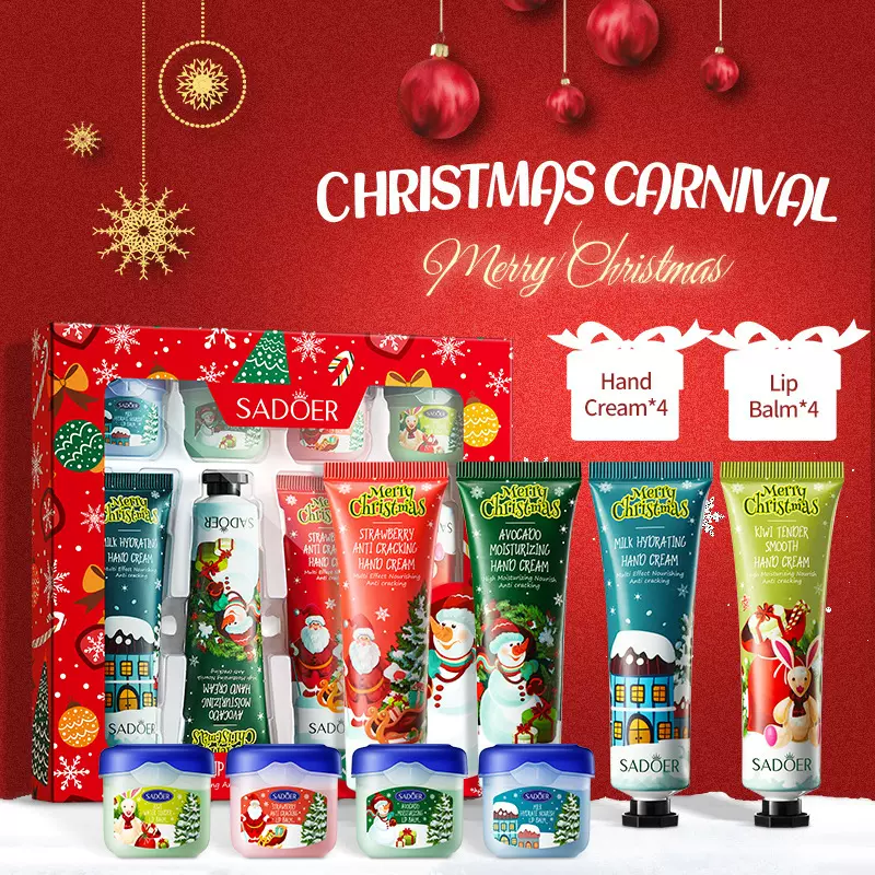 跨境现货圣诞护唇膏 上朵滋润秋冬季防干裂唇膏礼盒 外贸工厂直销