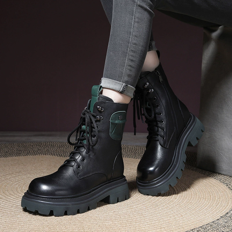 Martens, теплые демисезонные кожаные полусапожки на платформе для отдыха, из коровьей кожи