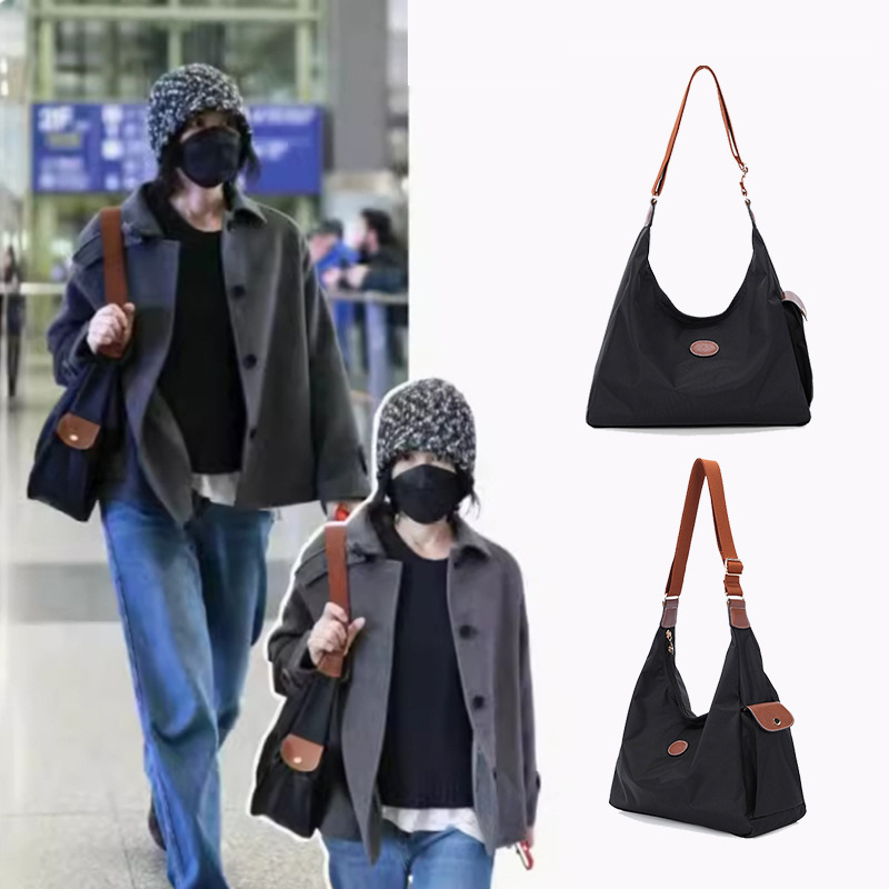2026 Brand Same Style Waterproof Nylon Bag Trendy Crossbody Large Capacity Tote Bag Single Shoulder Genuine Leather Underarm Women's Bag