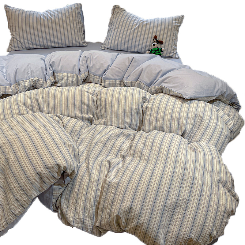 Cama de algodón lavado de algodón de clase A juego de cuatro piezas de algodón puro 2024 nuevo estilo sábana cubierta de edredón juego de tres piezas de dormitorio 4