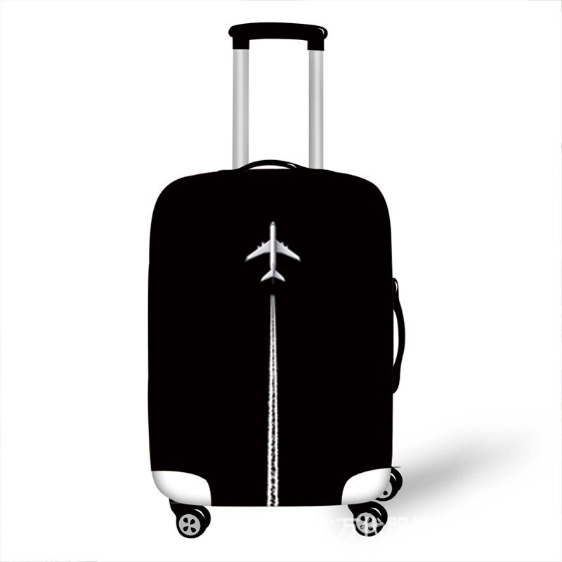 Black Simple Airplane Print Elastic Suitcase Cover Luggage Protective Cover Travel Trolley Case Dustproof Outer Cover Black Simple Airplane Print Elastic Suitcase Cover Luggage Protective Cover Travel Trolley Case Dustproof Outer Cover