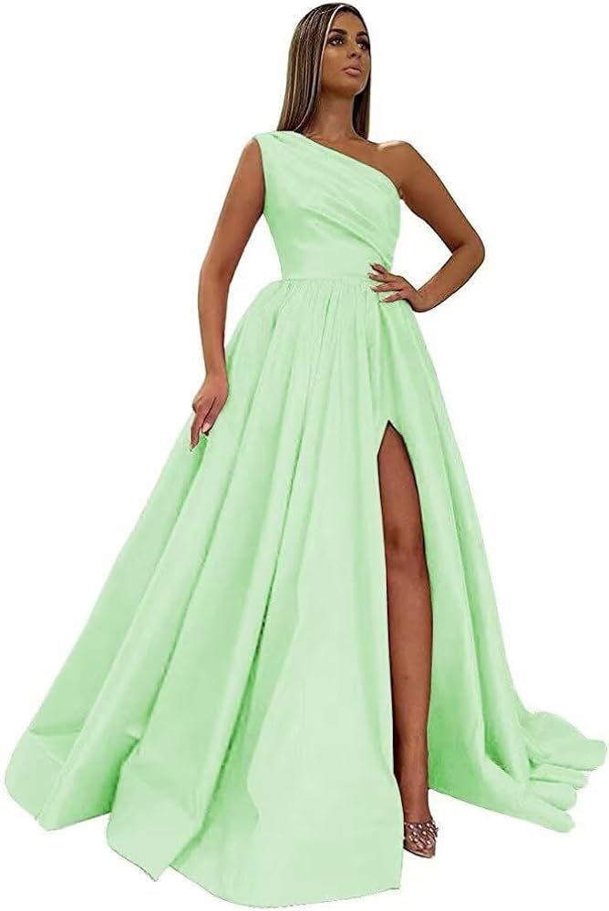 Comercio exterior europeo y americano Amazon AliExpress wish señoras nuevo vestido de noche de un solo hombro vestido de noche de satén dividido sexy