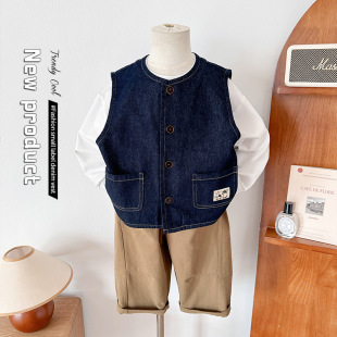 Nausicaa of the Valley of the Wind 2025 Autumn New Children's Clothing Children's Handsome American Retro Denim Vest Boys and Girls Easiest for Match Waistcoat