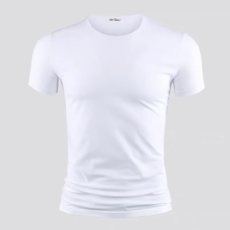 Deportes ocasionales de los hombres de Verano de la moda Americana de color sólido delgado superior versátil simple apretado de manga corta Camiseta ropa