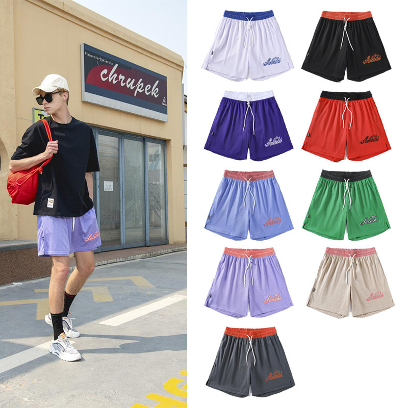 Basketball Shorts with Double-Sided Embroidery, High-Quality Trendy Mesh Summer Style, Knee-Length Fitness Running Shorts Basketball Shorts with Double-Sided Embroidery, High-Quality Trendy Mesh Summer Style, Knee-Length Fitness Running Shorts