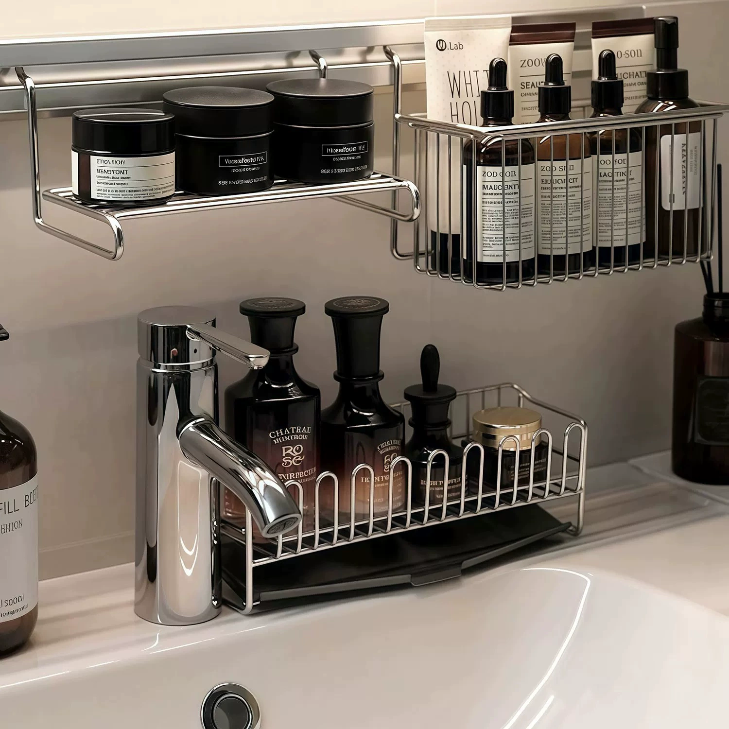 Нержавеющая сталь 304, стеллаж для хранения раковины в ванной комнате, средства по уходу за кожей, зубная щетка, корзина для хранения туалетных принадлежностей, корзина-органайзер