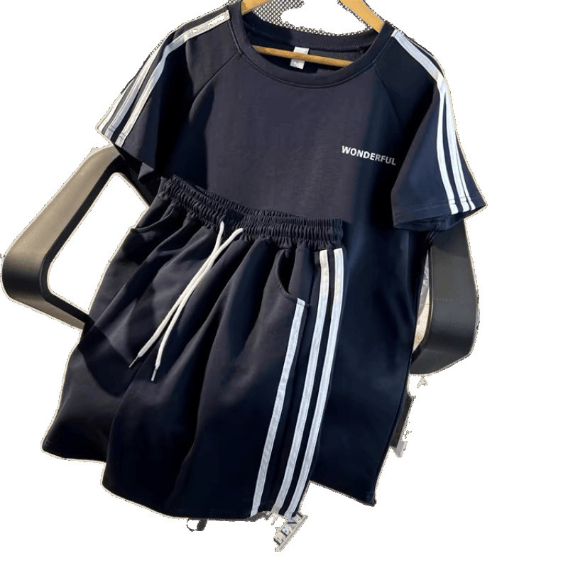 レジャースポーツ夏服、2025年新作ラグランスリーブコットン半袖ショーツスーツ2点セット女性用の完全なセット|undefined