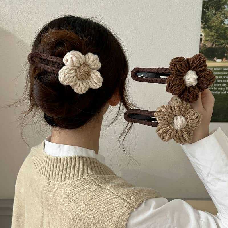wool flower duckbill clip large back head updo sweet half tie hair clip 2024 autumn and winter new headdress