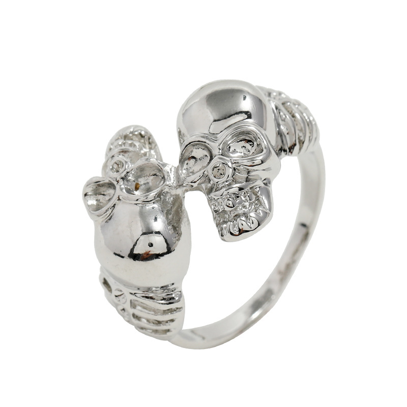 Al Por Mayor Joyería Retro Anillo De Calavera Doble Nihaojewelry display picture 1