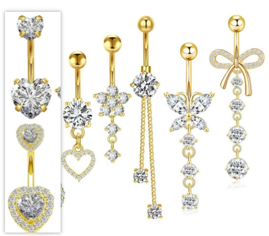 Set, physiological belly button piercing stainless steel with zircon, Amazon, (Physicals)