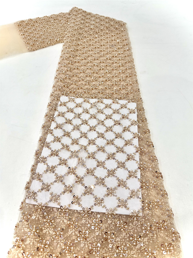 Moda espectáculo de escenario vestido de cena tela bolsas tela cuentas cuadrícula arroz bordado tela de sequilla