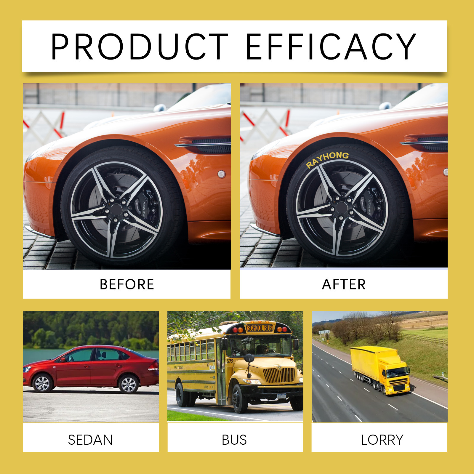 Rayhong Yellow Car Tire Paint Pen Car Tire Art Painting Waterproof Long-Lasting Oil-Based Pen