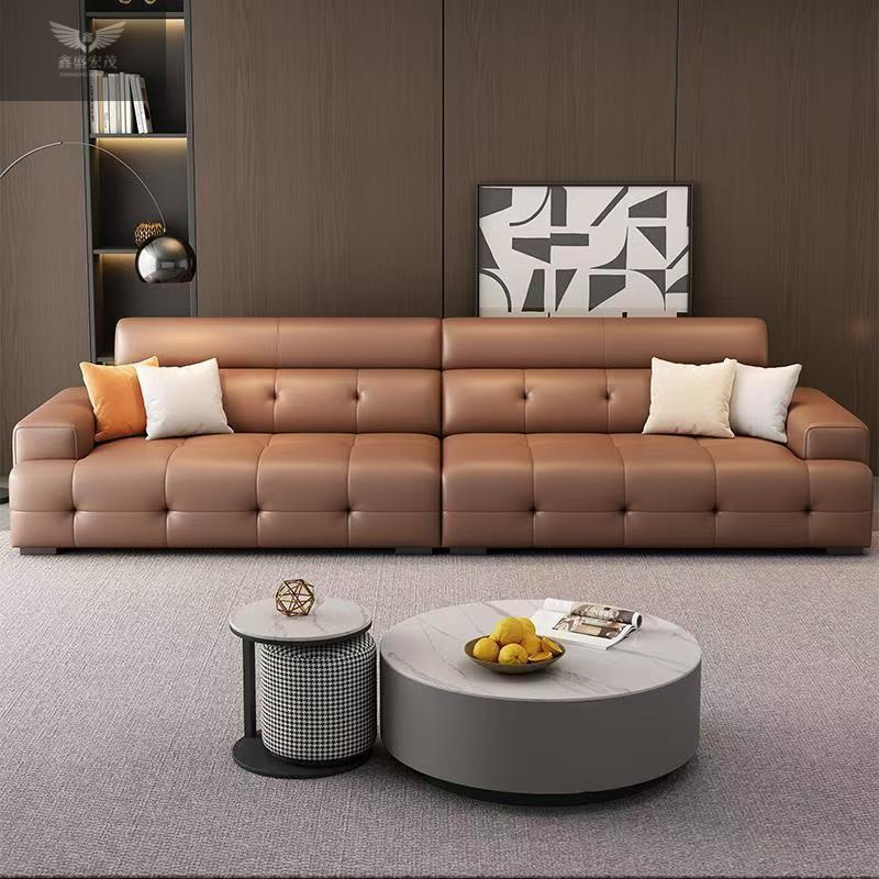 Sofá de cuero minimalista italiano, simple y moderno, apartamento grande y pequeño, sala de estar, sofá de cuero Lawrence de lujo ligero
