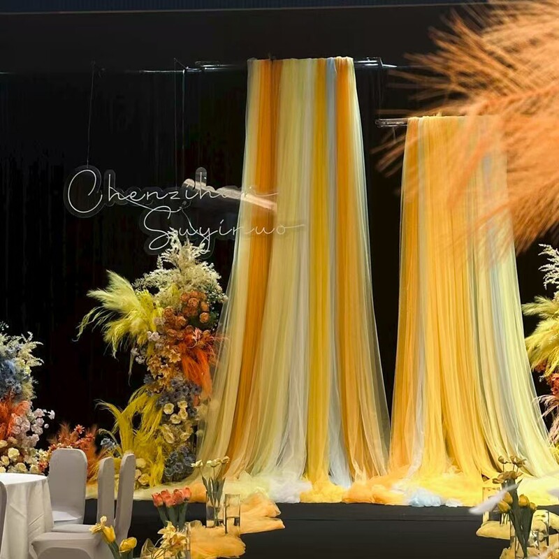Yellow Light Yellow Wedding Decoration Scene Layout Light and Soft Gauze Curtain Mesh Fabric Kindergarten Environmental Creation Waterfall