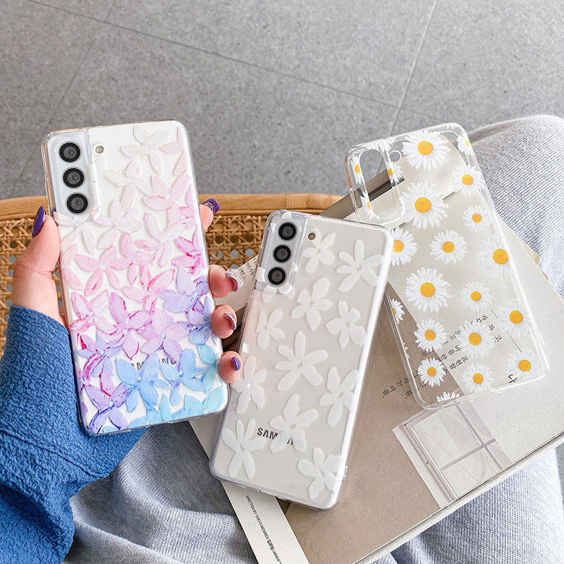 Suitable For Samsung S26ultra And IPhone 17, Daisy Watercolor Large Flower Phone Case A57 Painted Protective Cover_voghion.com