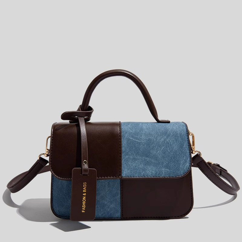 Women's Spliced Texture Niche Design Crossbody Bag French Retro Flap Small Square Bag - Thumbnail 3