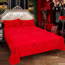 纯棉单件床单结婚喜庆大红被单100%全棉面料1.5/1.8米2床炕单