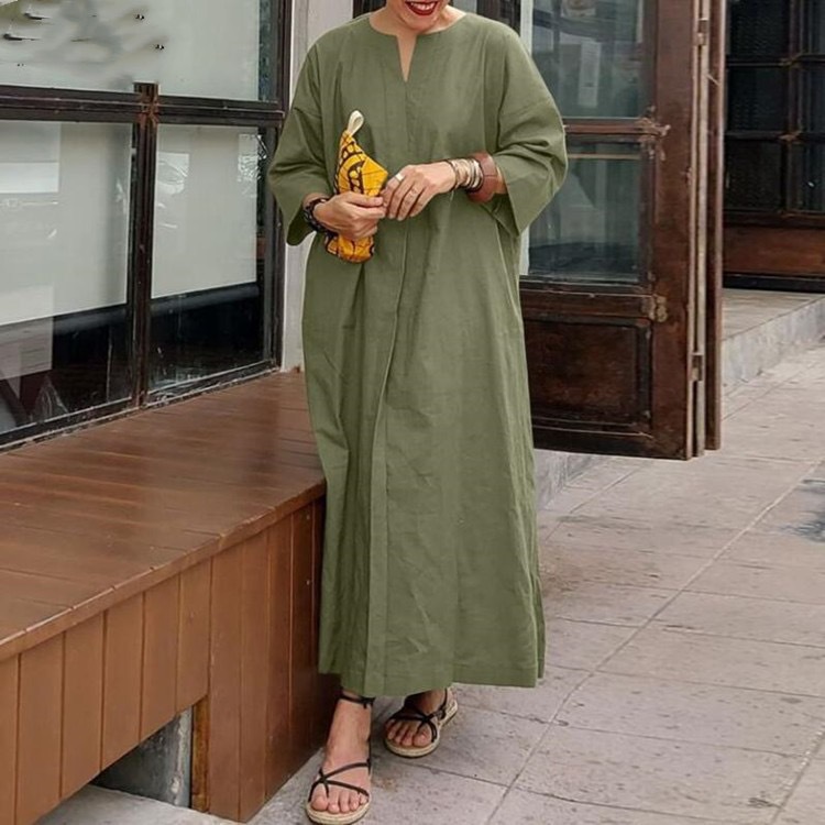 Women's Regular Dress Vintage Style V Neck 3/4 Length Sleeve Solid Color Maxi Long Dress Daily display picture 16