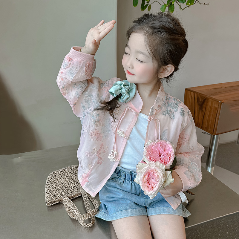 2024 New Summer Sun-Protective Clothing for Girls: Trendy Chinese-style Sunscreen Outfits for Little Ones, Perfect for Kids to Wear This Summer