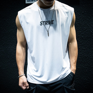 Summer quick-drying ice silk sleeveless vest men's loose fashion brand ins waistcoat short sleeve plus size sports fitness white T-shirt