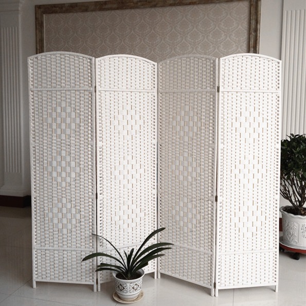 Handmade Folding Screen Made of Straw and Rattan, Solid Wood Partition for Stylish Hotel Entrance, Living Room, Bedroom, Mobile Folding Screen, Simple Design