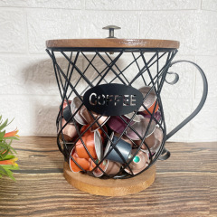 Factory Direct Sales Iron and Wood Coffee Capsule Storage Basket Kitchen Living Room Shelf Entertainment Wedding Occasion Prop Wholesale