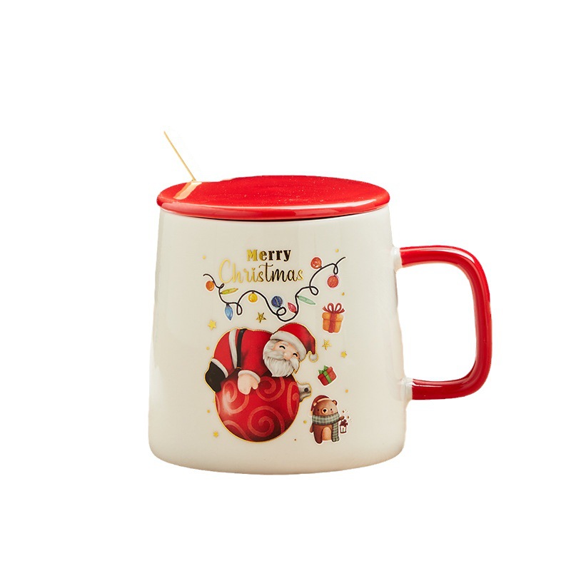 Taza de cerámica de Navidad con tapa cuchara nueva caja de regalo de Navidad de dibujos animados creativa transfronteriza
