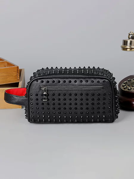 Fashionable Motorcycle Style Rivet Clutch Bag for Men, High-End Clutch Bag, Outing Toiletry Bag, Men's Bag, Halloween Gift