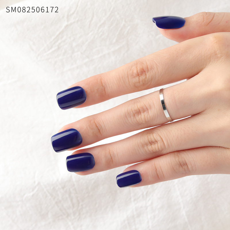 Dark Blue Fake Nails, Short Square Nails, Glossy Short t Manicure, Gel Manicure Nails, 30 Pieces in Box
