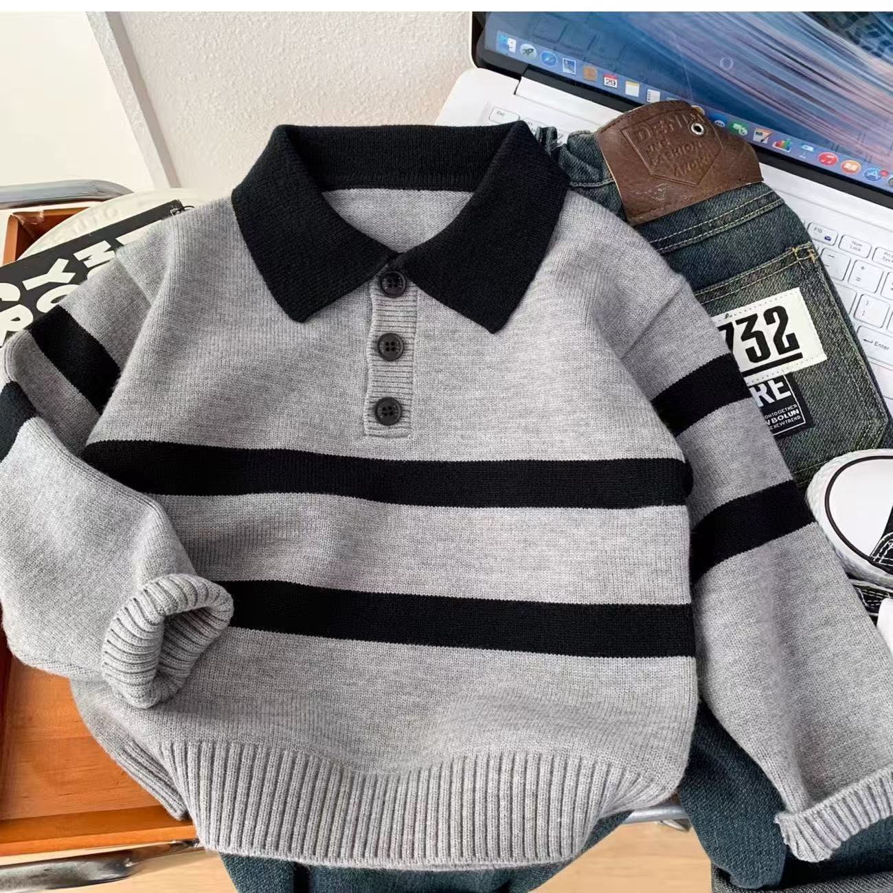 Cross-border 2026 new children's sweater, autumn and winter new casual top, boys' POLO knitwear base layer