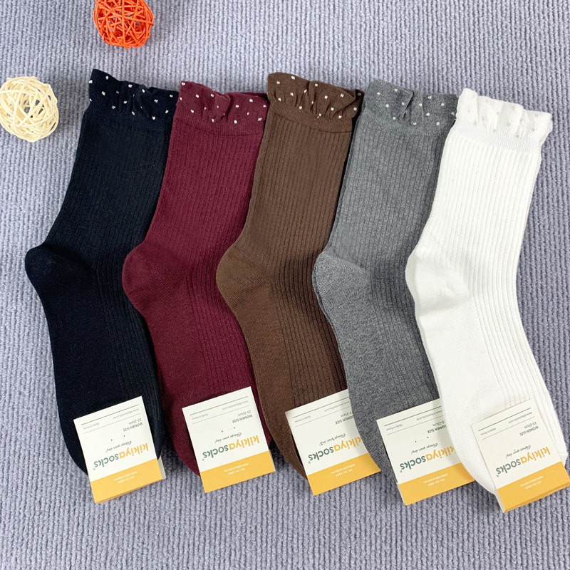WC421 Sequined Ruffled Edge Korean Socks, Dongdaemun New Style Lace Modern Simple Mid-Calf Cotton Socks WC421 Sequined Ruffled Edge Korean Socks, Dongdaemun New Style Lace Modern Simple Mid-Calf Cotton Socks