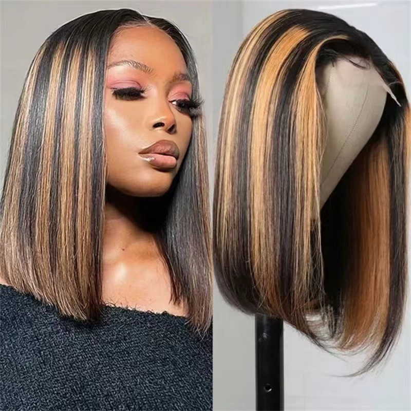 Synthetic Fiber Wig Brown Gradient Centre Parted For Women_voghion.com