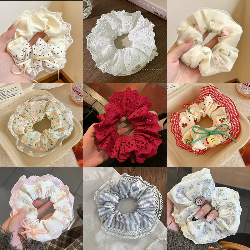 韩系蕾丝大肠发圈超大号高级感头绳女春夏发绳高弹力耐用皮筋发饰