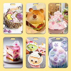 治癒美食卡套批發塑料滑蓋學生校牌飯卡胸牌小卡通工作證卡套門禁