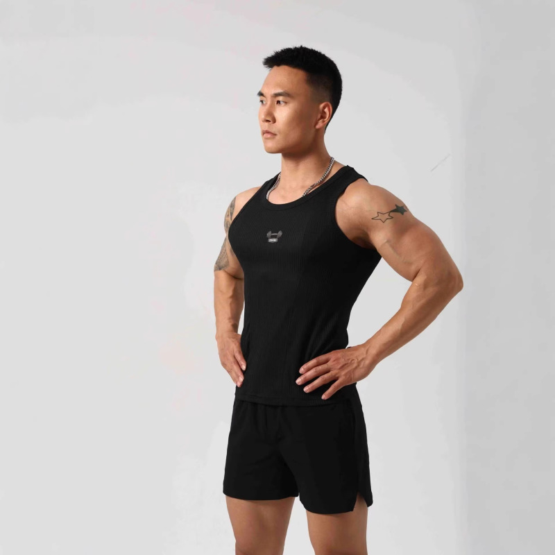 Running Quick-Drying Round-Neck Tight-Fitting Vest White Top Men's Summer Breathable Vest Fitness Training Clothing