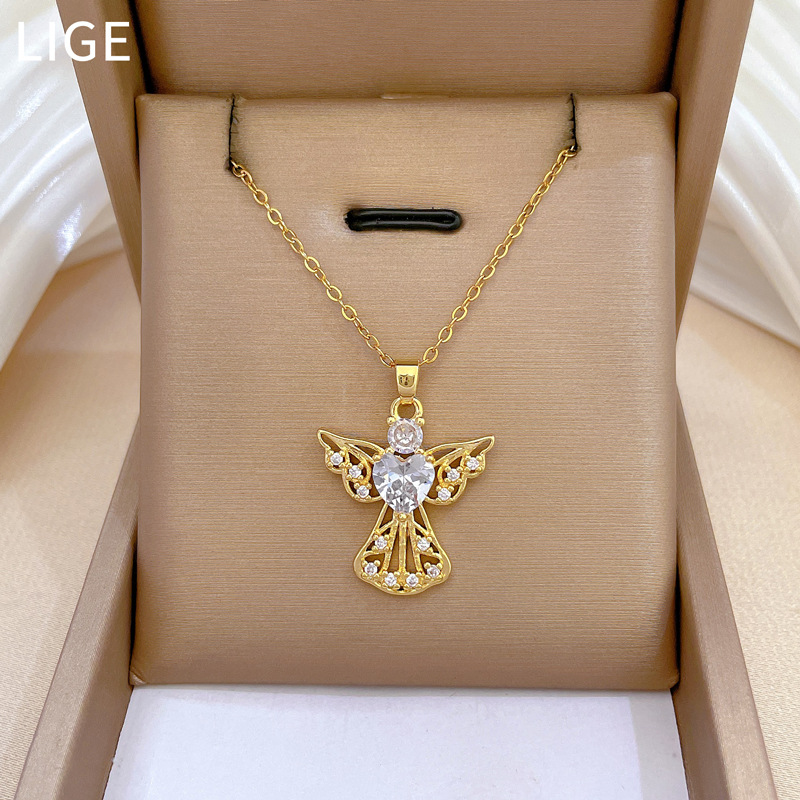 Collier ras de cou ange en diamant acier titane luxueux_voghion.com